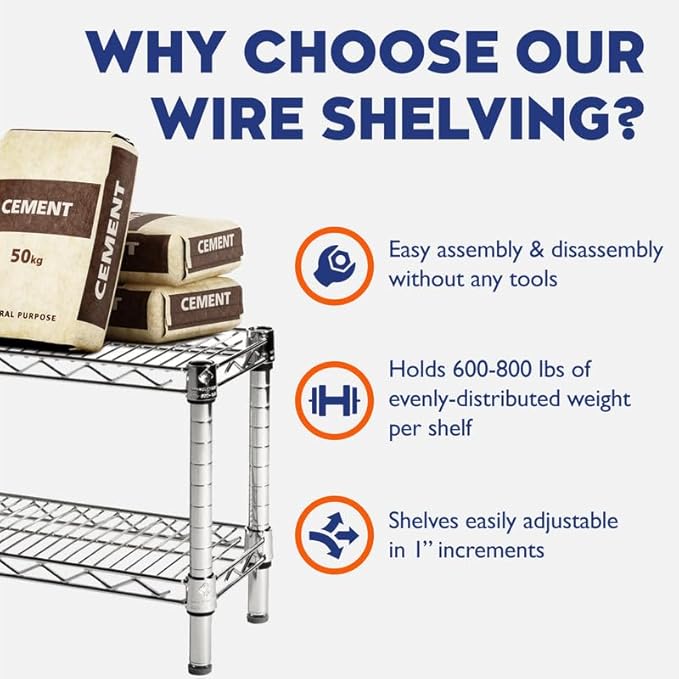 Shelving Inc. 8"D x 36"W x 84"H Chrome Wire Tiered Shelf - Image 7