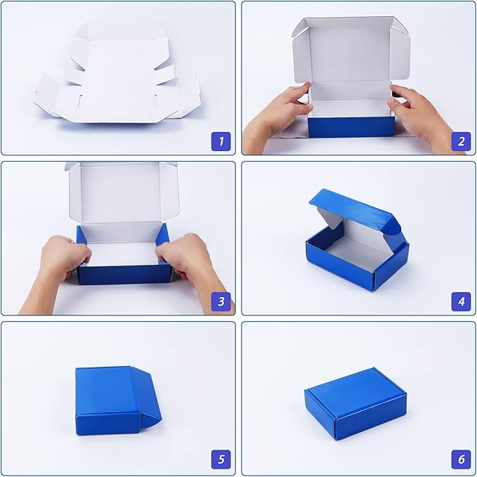 PHAREGE 8x8x4 inch Gift Shipping Boxes Bulk 25 Pack Blue, Tab Lock Tuck Top - Image 6
