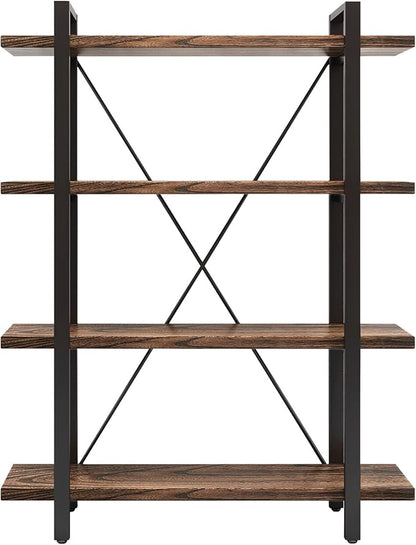 4 Tier Bookshelf Solid Wood Bookcase and Book Shelves Wood and Metal Shelving - Image 6