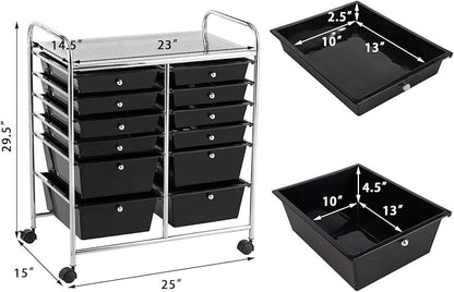 LDAILY 12 Drawer Rolling Storage Cart, Craft Cart Organizer on Wheels w/Metal - Image 3