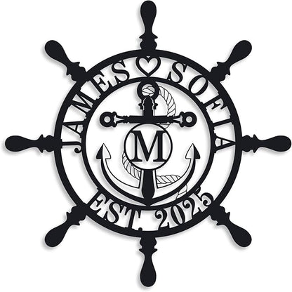 Personalized Ship Wheel Metal Sign, Customized Nautical Wall Decor, Anchor by ENFODREAM