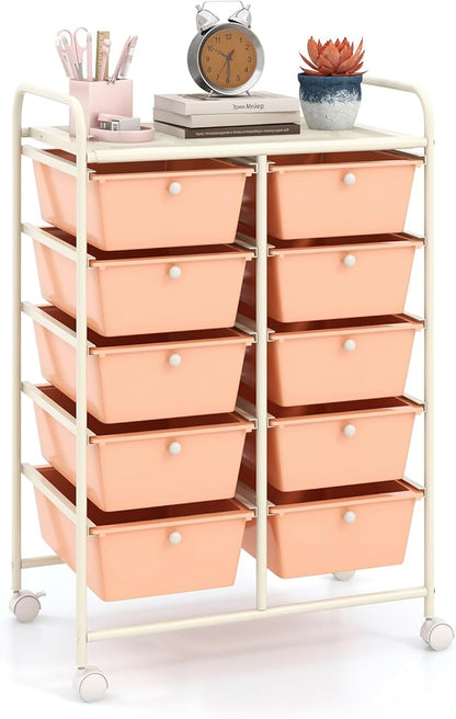 GOFLAME 10-Drawer Rolling Storage Cart, Art Craft Storage Organizer on Wheels by GOFLAME