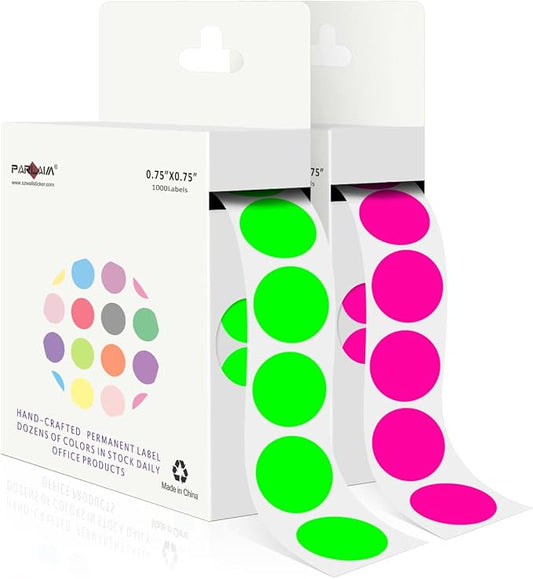 PARLAIM 2 Rolls 2000PCS 3/4" Round Circle Color-Code Dot Stickers, 2 Color by PARLAIM