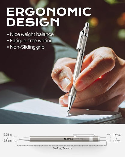 Nicpro 4 Pack Metal Mechanical Pencil Set 0.9mm, MB1000 Lead Drafting Pencil - Image 4