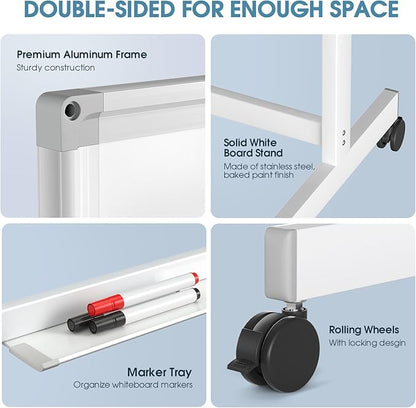 MaxGear Rolling Whiteboard, 72 x 40 Inch Double-Sided Magnetic Dry Erase Board - Image 5