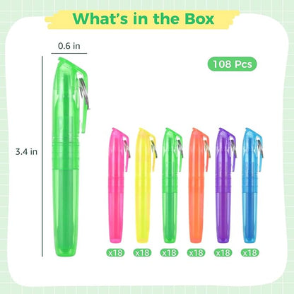Skdqiee 108 Pieces Small Highlighters, Key Ringed Pocket Highlighter, Colorful - Image 4