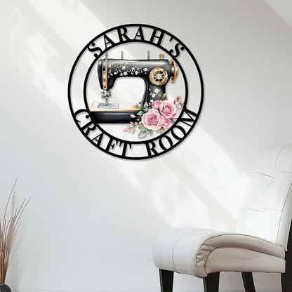 Custom Sewing Machine Metal Sign, Personalized Name Flowers Sewing Sign - Image 3