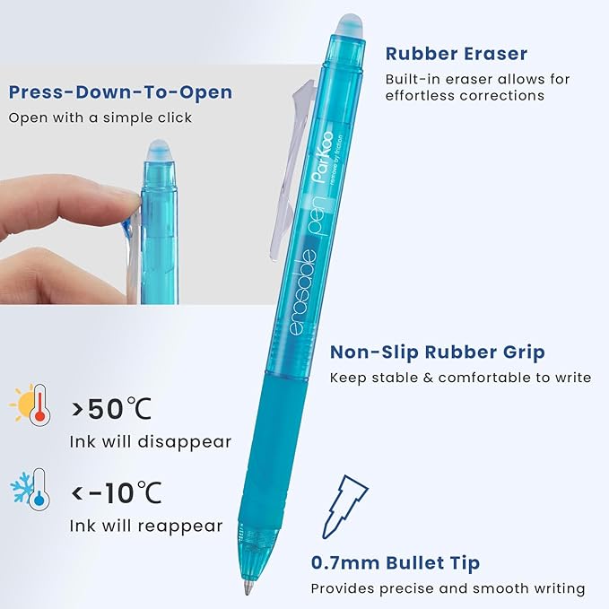 ParKoo 26 Colors Erasable Gel Pens, Retractable Erasable Pens Fine Point - Image 3
