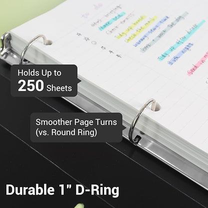 MUKAWA 1 Inch 3 Ring Binder, D-Ring Binder Holds 250 Sheets, PP Cover - Image 6