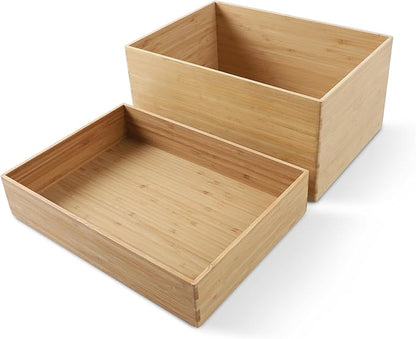 2-Piece Large Bamboo Storage Box Set, 7.1 in High Stackable Deep-Drawer by BAMOTTOCRAFTBAMBOO
