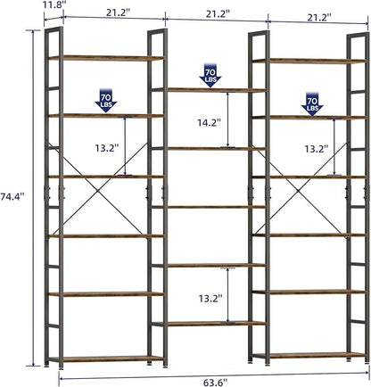 NUMENN Triple Wide 6 Tier Bookshelf, Rustic Industrial Style Bookcases and - Image 3