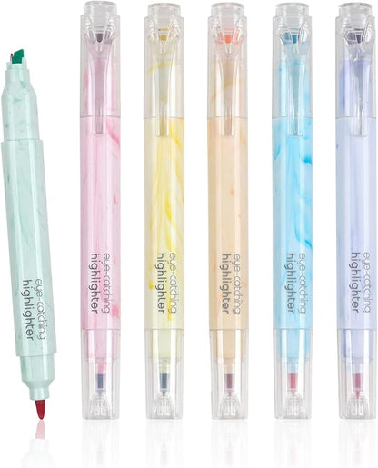 Techjob Aesthetic Highlighters 6 Pack Dual Tips, Double Line Highlighters by Techjob