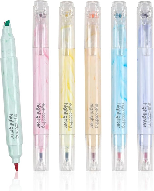 Techjob Aesthetic Highlighters 6 Pack Dual Tips, Double Line Highlighters by Techjob