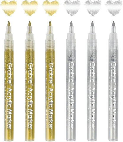 Grabie Gold&Silver Extra Fine Tip Acrylic Paint Marker Set, 6 Pack Gold Paint - Image 6