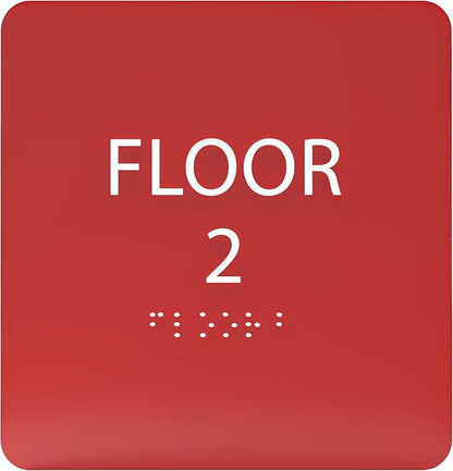 Red ADA Floor 2 Sign with Braille – Made from Durable Acrylic and Ready to Mount by ADACentralSigns