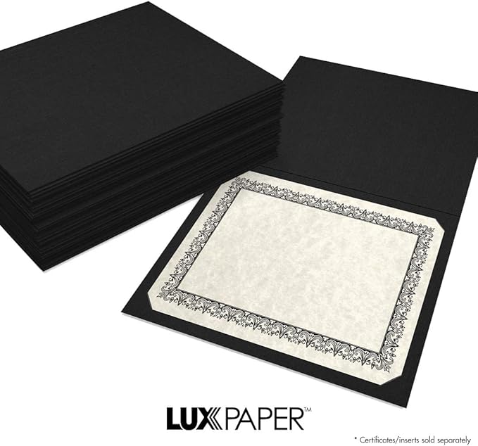 LUXPaper 9.5" x 12" Certificate Holders | Black Linen | 100lb. Cover | 50 Qty - Image 8
