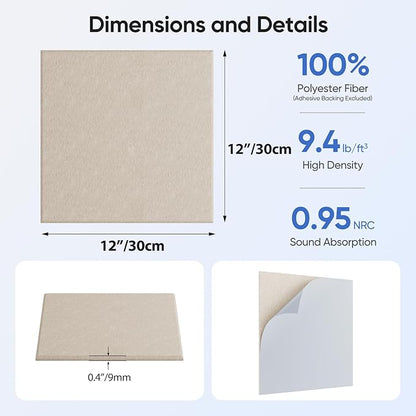 UNECHO 12 Pack 12" X 12" X 0.4" Acoustic Panels - Image 3