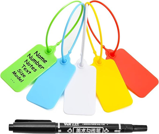 50 Blank Plastic Tags for Labeling Waterproof Hanging Labels Writable Tags Seal by LeadSeals