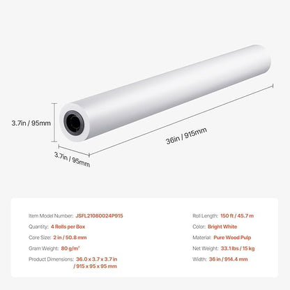 VEVOR Wide Format Paper, 36 in x 150 ft Plotter Paper, 4 Rolls CAD Bond Rolls - Image 7