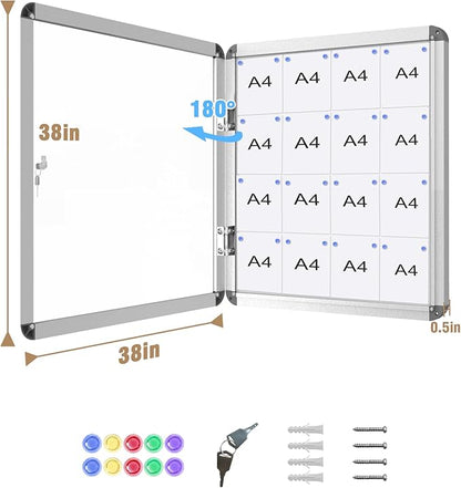 Mifuro 38"x38" Enclosed Bulletin Board, Lockable Weather-Resistant Aluminum - Image 5