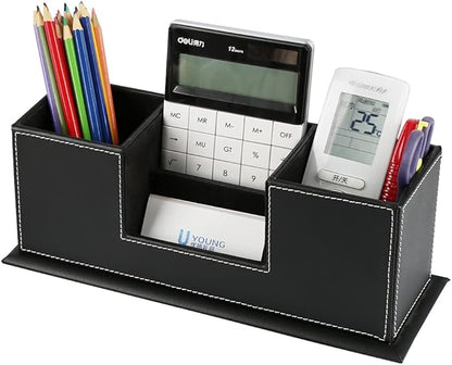 KINGFOM Office Supplies Desk Organizer PU Leather Storage Box 4 Divided - Image 2
