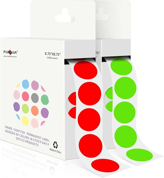 PARLAIM 2 Rolls 2000PCS 3/4" Round Circle Color-Code Dot Stickers, 2 Color by PARLAIM