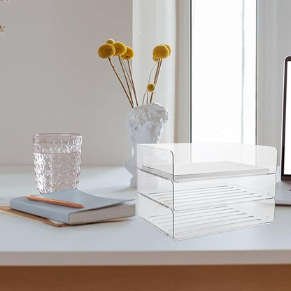 COHEALI Stackable Desk Organizer Tray Transparent Wide Paper Holder - Image 5