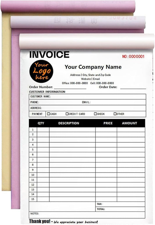 Custom Invoice Book in 3-Part /2-Part Receipt Book by Wasetell