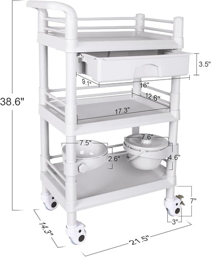 Mobile Medical Trolley Cart Portable 3-Tier Professional Cart 220 Lbs Load - Image 2