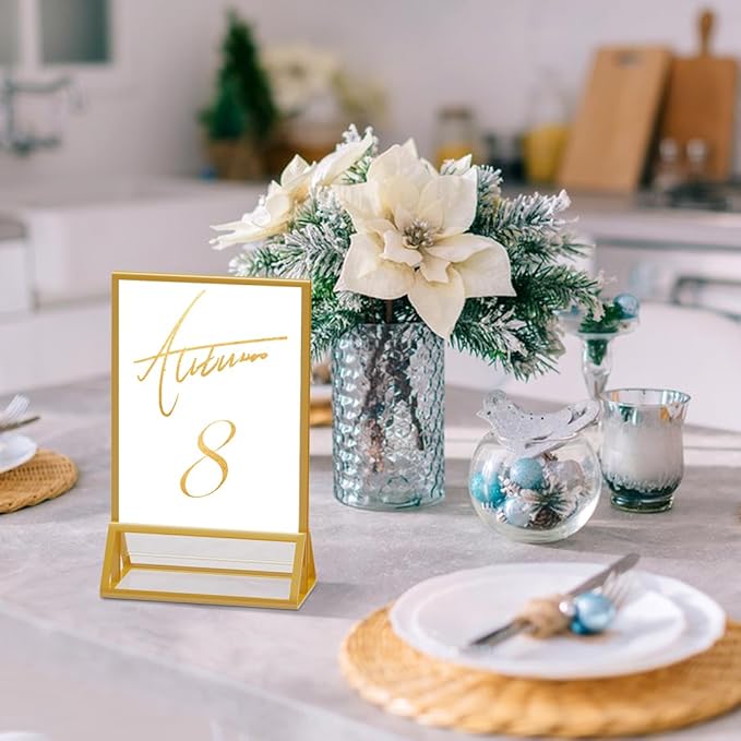 PPH-Sisy Acrylic Sign Holder 5X7 Gold Picture Frame, Double Sided Clear Display - Image 8