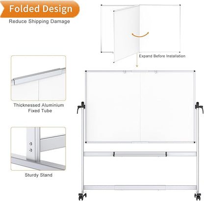 VIZ-PRO Double-Sided Mobile Whiteboard, 60 x 48 Inches, Magnetic Rolling Dry - Image 5