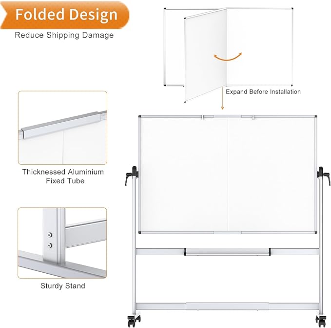VIZ-PRO Double-Sided Mobile Whiteboard, 72 x 40 Inches, Magnetic Rolling Dry - Image 5