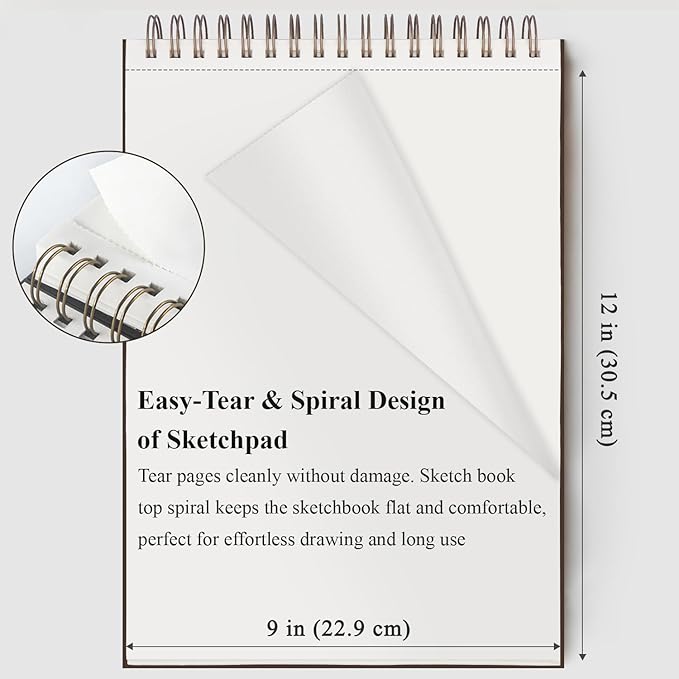 Fuxi 9" x 12" Sketch Book, Top Spiral Bound Sketch Pad, 100 Sheets 68lb/100gsm - Image 4