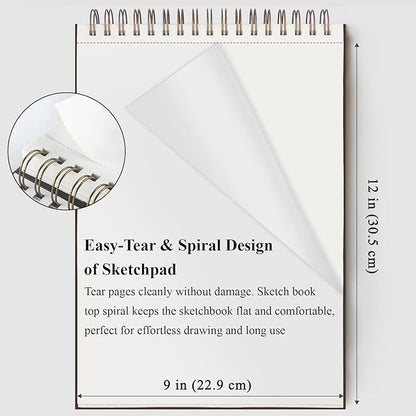 9" x 12" Sketch Book, Top Spiral Bound Sketch Pad, 2 Packs 100 Sheets Each - Image 4