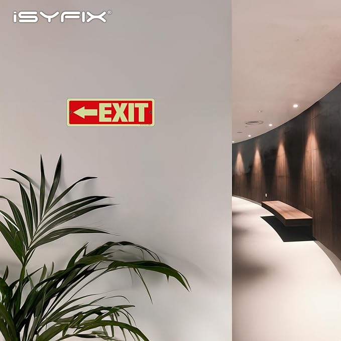 iSYFIX Exit Signs with Directional Left Arrow, Glow in the Dark, - Image 3