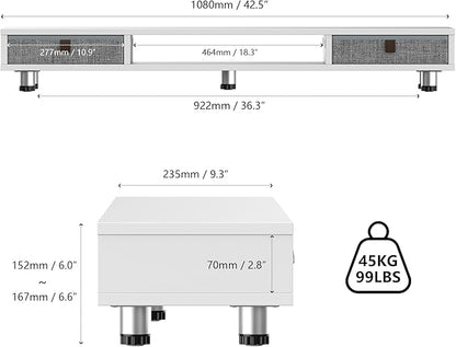 Fenge Dual Monitor Stand with 2 Drawers, 42.5 Inches Large Computer Riser - Image 3