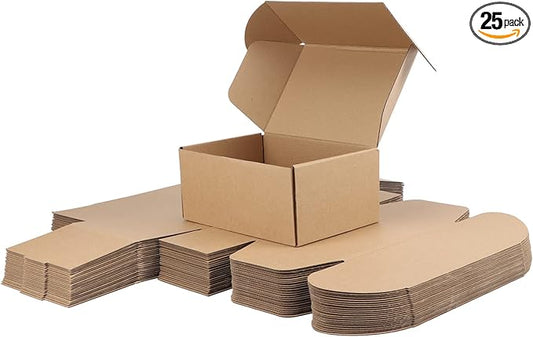 PHAREGE 9x6x4 inch Gift Shipping Boxes Bulk 25 Pack Brown, Tab Lock Tuck Top by PHAREGE