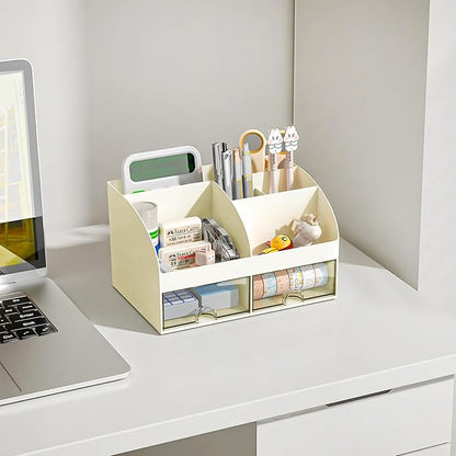Desk Organizer with 6 Compartments and 2 Drawers, Plastic Makeup Organizer - Image 2