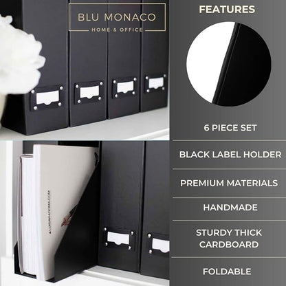 BLU MONACO Foldable Black Magazine File Holder – Set of 6 | Cardboard Desk File - Image 5
