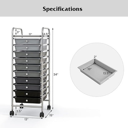 Giantex 10-Drawer Storage Cart w/Universal Wheel, Rolling Cart w/Handle - Image 3