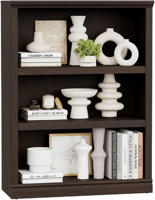 blini 3-Shelf Bookcase Wooden Bookshelves Dark Cherry 33in Wide Floor Standing by blini
