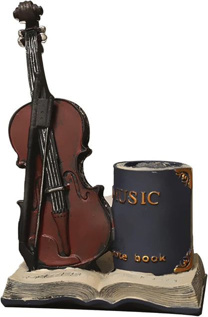 Jaugufiy Resin Violin Sculpture Pen Holder Pencil Holder Pen Organizer Cosmetic by Jaugufiy