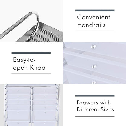 Happygrill 12-Drawer Rolling Storage Cart, 2 Sizes Plastic Drawers & Metal Shelf - Image 6