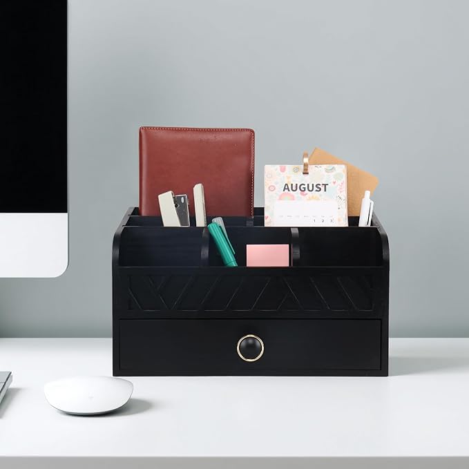 Desk Organizer with Drawer Mail Organizer Countertop Wood Desk Drawer Tabletop - Image 7