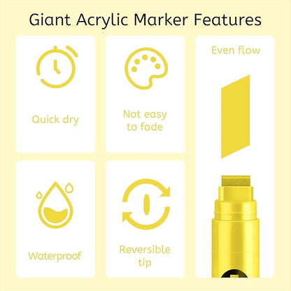 BIGTHUMB 3 Pcs Yellow Jumbo Permanent Markers: 15mm Wide Tip Thick Acrylic - Image 3