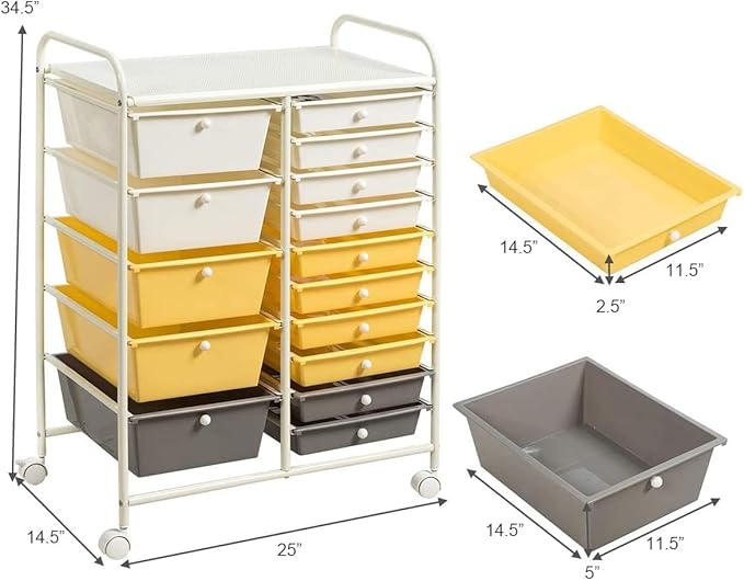 LDAILY 15 Drawer Rolling Storage Cart, Rolling Cart - Image 3