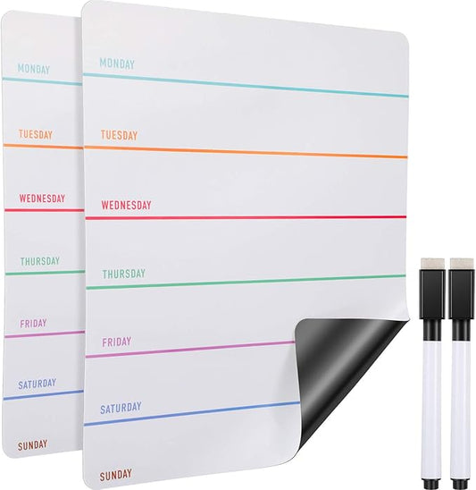 Outus 2 Pieces Magnetic Weekly Dry Erase Boards Erasable Weekly Calendars by Outus