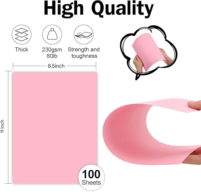 100 Sheets Pink Cardstock 8.5 x 11 Thick Paper, Goefun 80lb Card Stock Printer - Image 2