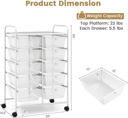 LDAILY 10 Drawer Rolling Cart, Storage Cart Organizer on Wheels, Drawer Cart - Image 3