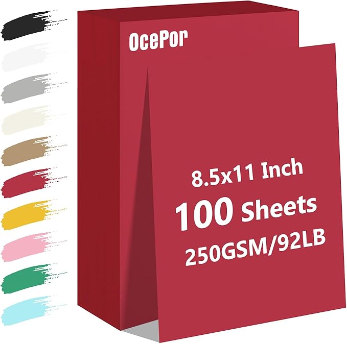 OcePor 100 Sheets Valentine's Day Red Cardstock Paper, Colored Printer Paper by OcePor